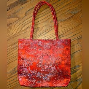 Elegant Red Floral Tote Bag Chinese Brocade Red Satin Handbag Embroidery